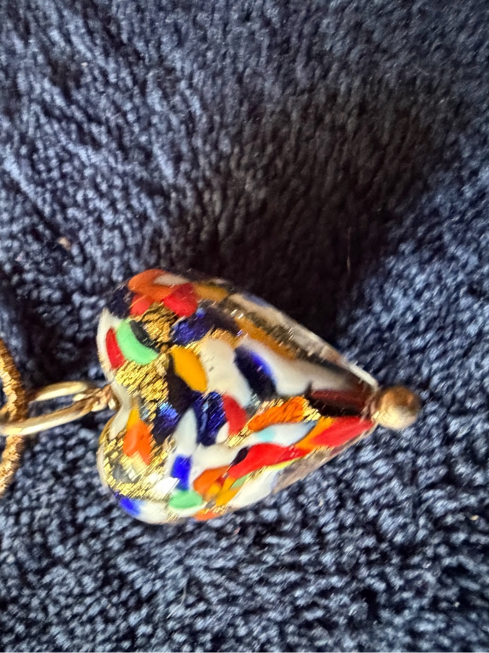 Murano Multicolor Glass Heart Pendant Necklace with Gold Accents